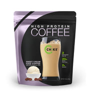 Chike Sweet Cream High Protein Iced Coffee bottle showing real espresso and protein boost.