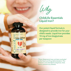 CHILDLIFE ESSENTIALS berry flavor iron drops entice kids during daily supplementation.