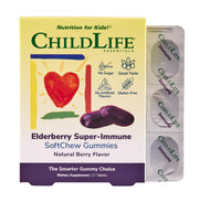 CHILDLIFE ESSENTIALS Elderberry SoftChew bottle with berry flavor for kids' daily routine.