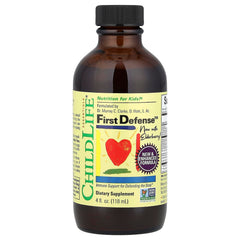 CHILDLIFE ESSENTIALS First Defense bottle supports kids' natural defenses during busy days.