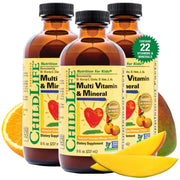 CHILDLIFE Essentials Kids Multivitamin orange-mango bottle for daily nutrition.