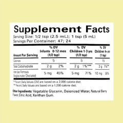 CHILDLIFE ESSENTIALS infant drops shown with half-teaspoon dosing for 0–12 months.