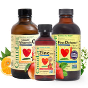 CHILDLIFE ESSENTIALS Vitamin C liquid bottle supports kids immune health in a natural orange flavor.