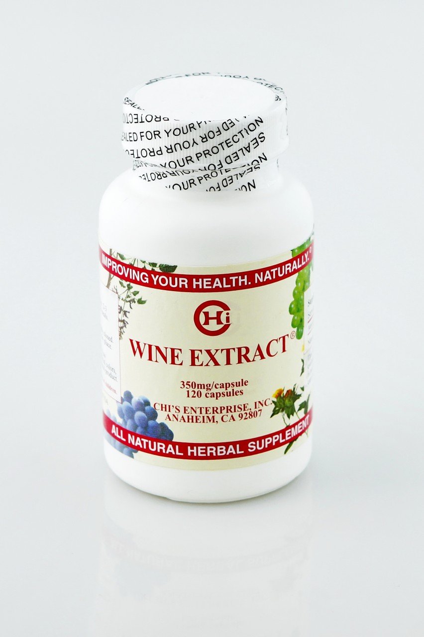 Chi's Enterprise Wine Extract bottle with 120 capsules for daily wellness support