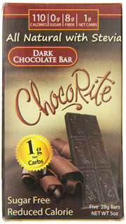 ChocoRite dark chocolate bars 5 oz packshot highlights sugar-free indulgence with 1g effective carbs