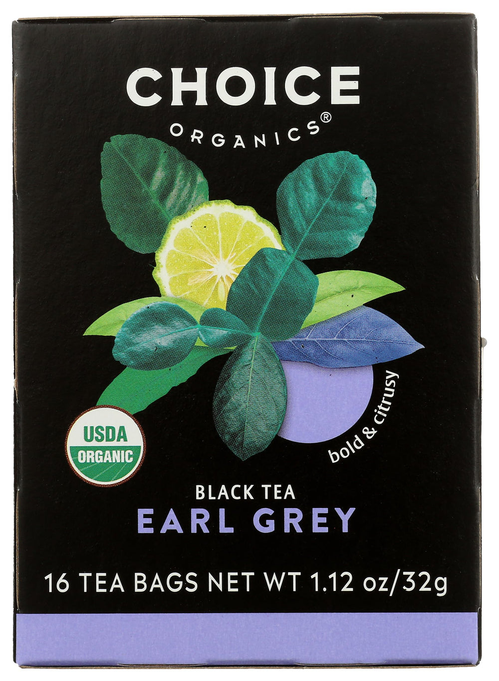 Choice Organics Earl Grey tea bags ready to brew for a citrusy lift