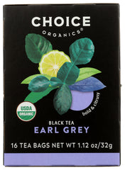 Choice Organics Earl Grey tea bags ready to brew for a citrusy lift