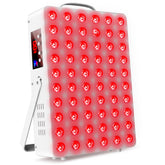 Cholas red light panel on the face with 660nm and 850nm wavelengths for skin vitality.
