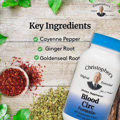 Christophers Blood Circ Formula with ginger and cayenne imagery supporting vitality