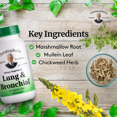 Christopher's Lung Bronchial formula ingredients with mullein and chickweed for natural support