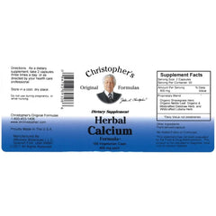 Christopher's Original Formulas Herbal Calcium bottle label highlights herbal ingredients for bone health