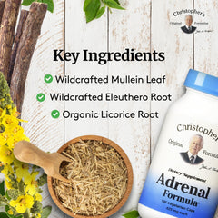 Christopher's Original Formulas Adrenal wildcrafted eleuthero root scene emphasizing energizing botanicals.