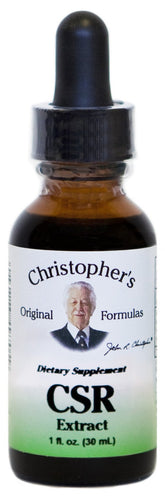 Christopher's Original Formulas CSR Extract bottle shows compact 1 oz size for easy on-the-go use.