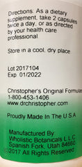 Christopher's Original Formulas Echinacea & Goldenseal capsules pack illustrating daily dosage convenience.