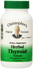 Christopher's Original Formulas Herbal Thyroid bottle close-up shows capsule detail for daily plant-based support.