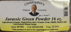 Christopher's Original Formulas Jurassic Green Powder being poured for a quick greens boost.