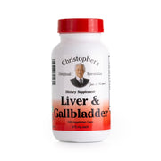 Christopher's Original Formulas Liver & Gallbladder bottle with herbal capsules for digestive support.