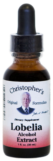 Christopher's Original Lobelia extract bottle close-up for herbal wellness routine.