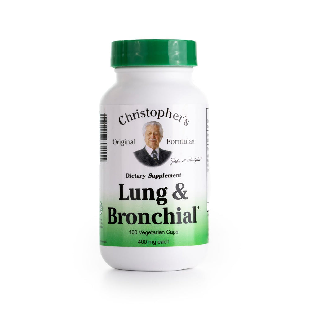Christopher's Original Formulas Lung Bronchial bottle closeup highlighting herbal blend for respiratory support