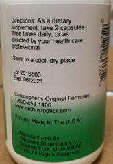 Christopher's Original Formulas label detail highlighting 100 capsules for multi-month use.