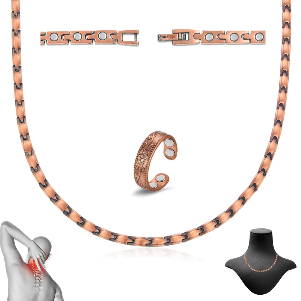 Cigmag copper necklace front view with magnets for daily wear and subtle support.