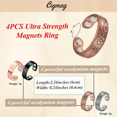 Cigmag flower-design copper ring adds elegant detail.