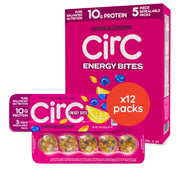 CirC Energy Bites lemon blueberry pack, protein-rich snack for active days.