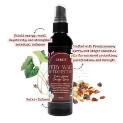 Circe Fiery Wall of Protection bottle with essential oil blend exudes a calm, protective aroma.