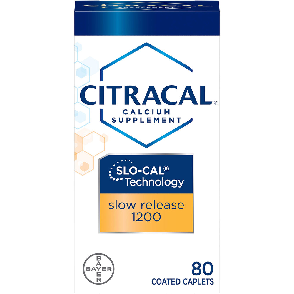Citracal bottle with calcium and vitamin D slow release tablets for daily bone support.