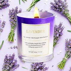CJVIUS Lavender Wood Wick Candle highlights a cozy crackling ambiance.