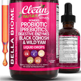 Clean Nutra Bella Biotics bottle with drops to support daily digestive balance and easy dosing