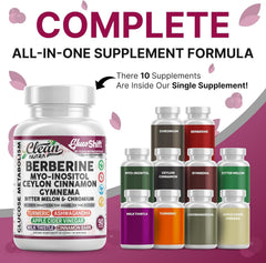 Clean Nutra Berberine ingredients collage with Myo-Inositol and Cinnamon for balance