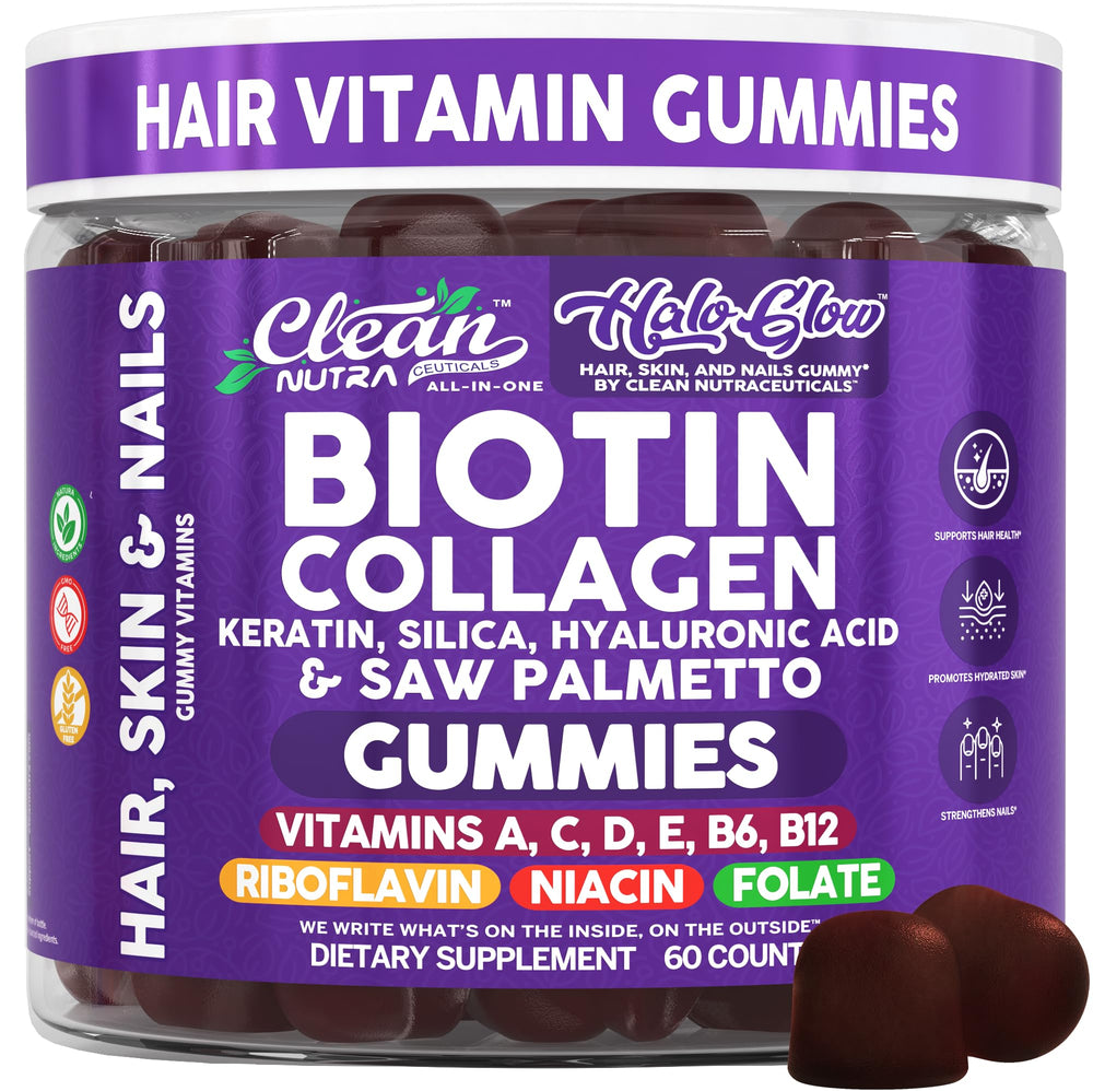 Clean Nutra Biotin Gummies bottle with peach flavor for hair and skin support