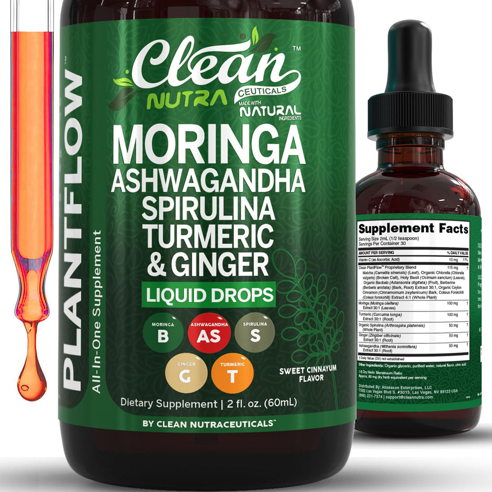 Clean Nutra Moringa Drops bottle closeup highlighting mint flavor and premium packaging