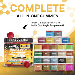 Clean Nutra pineapple-cranberry gummies close-up highlighting fruity flavor and convenient daily bite.