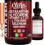 Clean Nutraceuticals Astaxanthin Lycopene Liquid Drops bottle for daily antioxidant support.