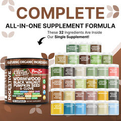 Clean Nutraceuticals celery papaya enzyme blend capsules with antioxidant support.