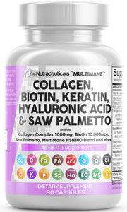 Clean Nutraceuticals collagen pills bottle with biotin and hyaluronic acid for hair health