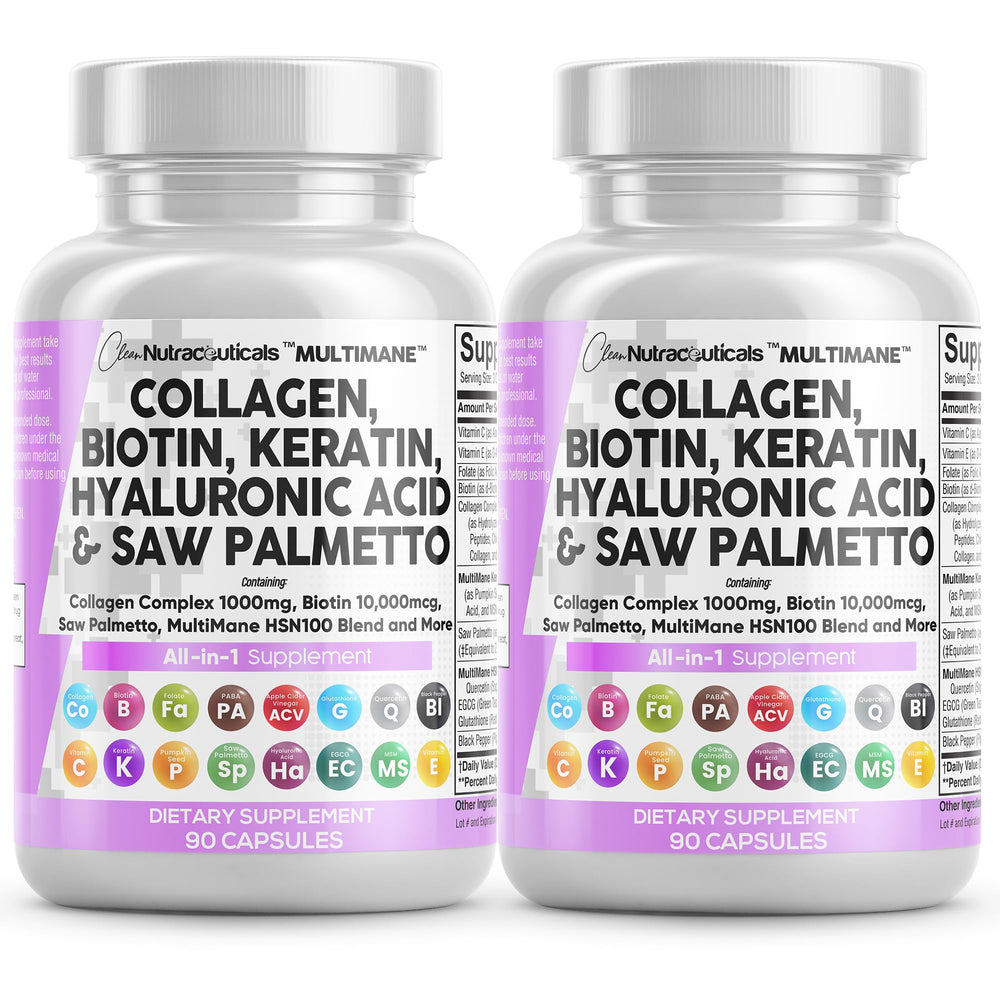 Clean Nutraceuticals collagen pills bottle highlighting 1000mg dose for hair, skin, and nails.
