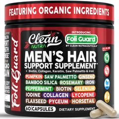 Clean Nutraceuticals Foli Guard bottle with capsules for daily hair support.
