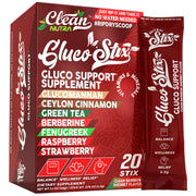 Clean Nutraceuticals Gluco Stix box front for on-the-go gut and metabolic support.