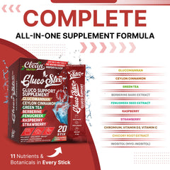 Clean Nutraceuticals Gluco Stix sachet opened with rainbow sherbet powder for quick use.