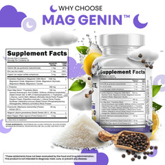 Bottle pour scene of Clean Nutraceuticals Mag Genin emphasizing two-capsule serving.