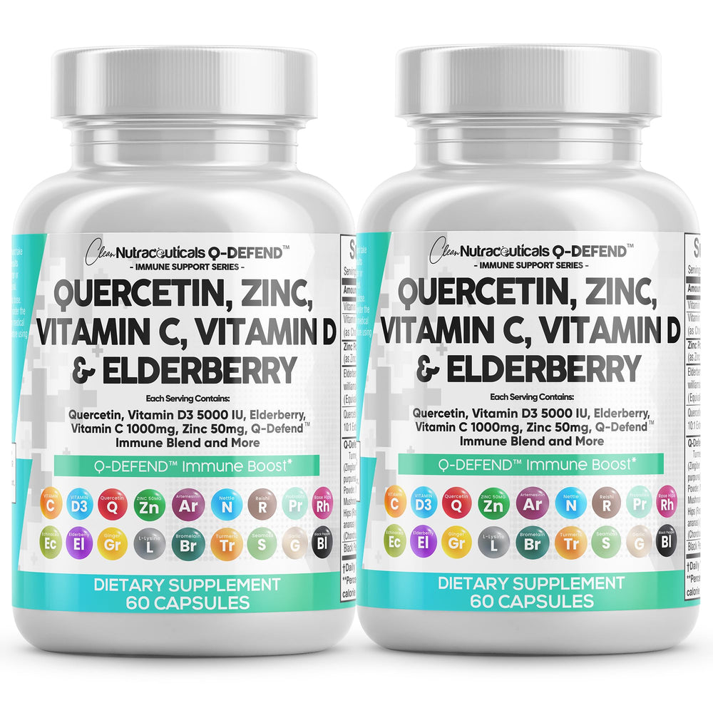 Clean Nutraceuticals Quercetin Zinc Vitamin C D Bromelain Elderberry bottle for daily wellness