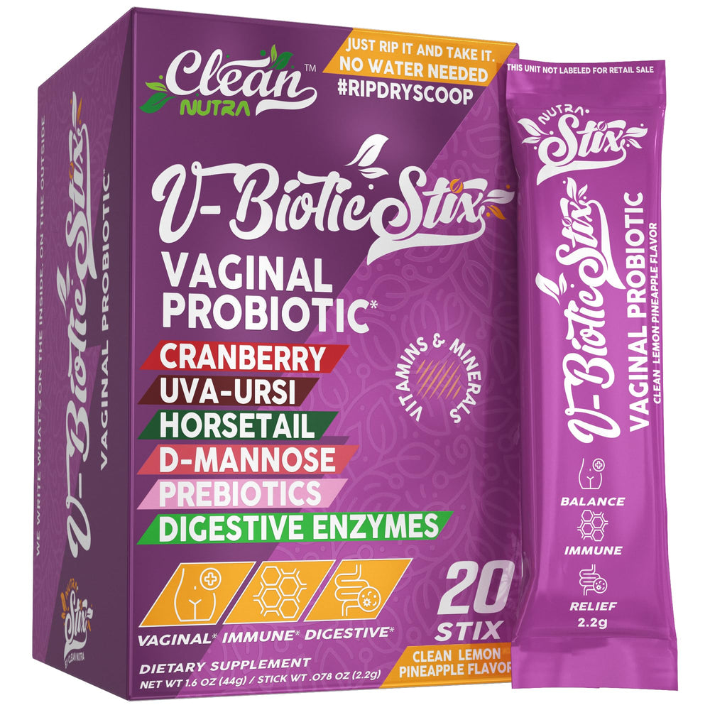 Clean Nutraceuticals V-Biotic STIX bottle for easy daily vaginal health support