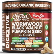 Clean Nutraceuticals wormwood garlic clove capsules bottle for digestive comfort.