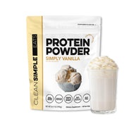Clean Simple Eats Simply Vanilla whey powder in a jar for shakes