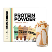 Clean Simple Eats Variety Pack packaging shows five flavors for on-the-go protein