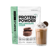 Clean Simple Eats whey mint chocolate cookie tub ready for post-workout shakes.