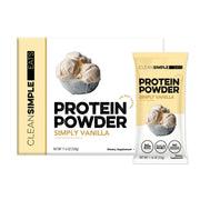 Clean Simple Eats whey vanilla stick pack for convenient protein on the go.
